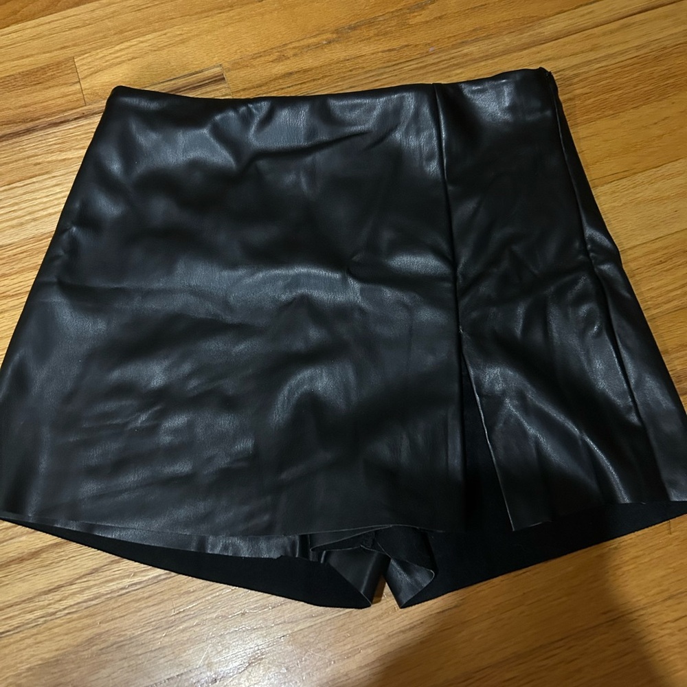 Black Leather Women's Skort